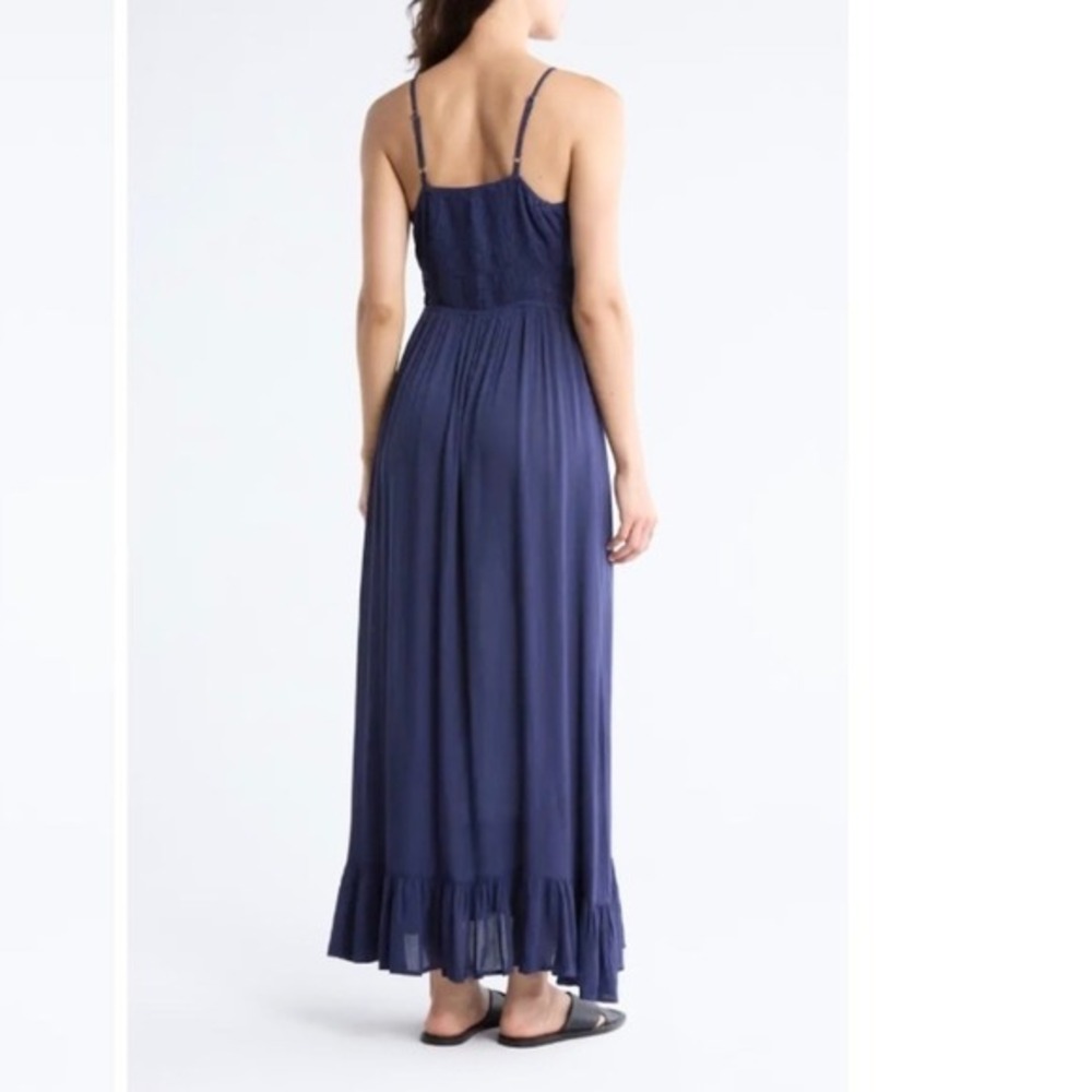Boho‎ Me Black Lace Trim Smocked Back Ruffle Hem Maxi Dress Small - Picture 2 of 9